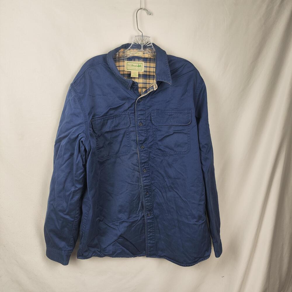L.L.Bean Shirt Mens Large Blue Flannel Lined Button Up Long Sleeve Pockets